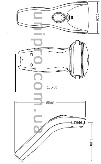 Ручной сканер штрихкодов TYSSO TS-CS650U Габаритные размеры